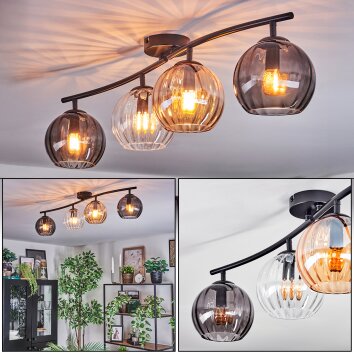Koyoto Plafondlamp, Kogellampje Amber, Duidelijk, Rookkleurig, 4-lichts