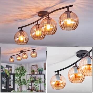 Koyoto Plafondlamp, Kogellampje Amber, 4-lichts