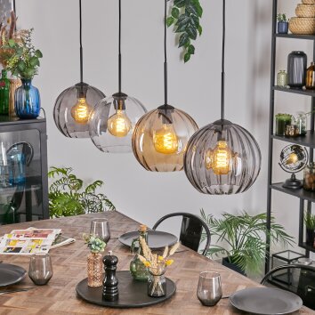Koyoto Hanglamp, Kogellampje, Hanglamp Amber, Duidelijk, Rookkleurig, 4-lichts