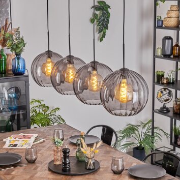 Koyoto Hanglamp, Kogellampje, Hanglamp Rookkleurig, 4-lichts