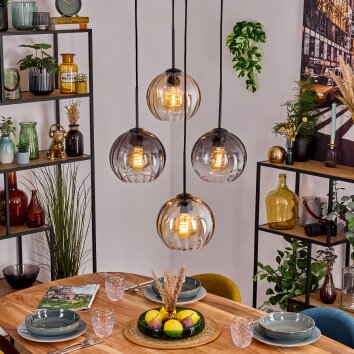 Koyoto Hanglamp, Kogellampje, Hanglamp Amber, Duidelijk, Rookkleurig, 4-lichts