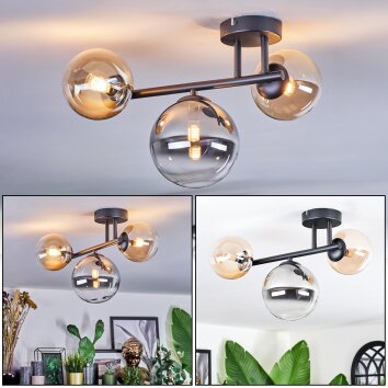 Chehalis Plafondlamp, Kogellampje Amber, Duidelijk, Rookkleurig, 3-lichts