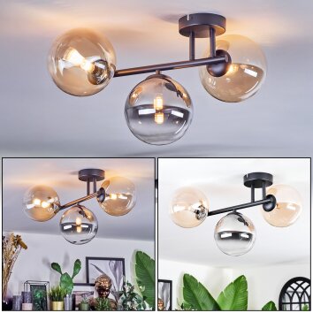 Chehalis Plafondlamp, Kogellampje Amber, Duidelijk, Rookkleurig, 3-lichts