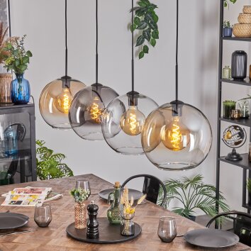 Koyoto Hanglamp, Kogellampje, Hanglamp Amber, Duidelijk, Rookkleurig, 4-lichts