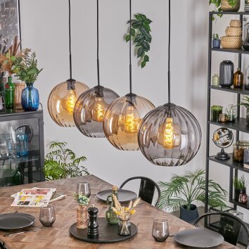 Koyoto Hanglamp, Kogellampje, Hanglamp Amber, Rookkleurig, 4-lichts
