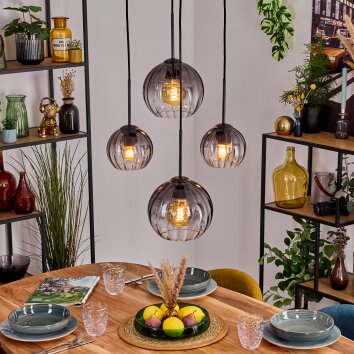 Koyoto Hanglamp, Kogellampje, Hanglamp Duidelijk, Rookkleurig, 4-lichts