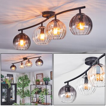 Koyoto Plafondlamp, Kogellampje Amber, Duidelijk, Rookkleurig, 4-lichts