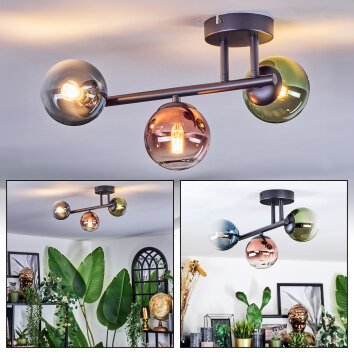 Chehalis Plafondlamp, Kogellampje Blauw, Groen, Duidelijk, Koperkleurig, 3-lichts