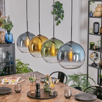 Koyoto Hanglamp, Kogellampje, Hanglamp Blauw, Goud, Groen, Duidelijk, 4-lichts