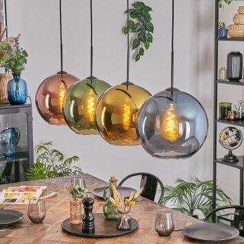 Koyoto Hanglamp, Kogellampje, Hanglamp Blauw, Goud, Groen, Koperkleurig, 4-lichts