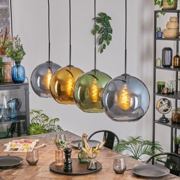 Koyoto Hanglamp, Kogellampje, Hanglamp Blauw, Goud, Groen, 4-lichts