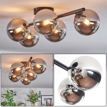 Chehalis Plafondlamp, Kogellampje Chroom, Rookkleurig, 5-lichts