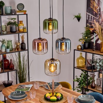 Lauden Hanglamp, Kogellampje, Hanglamp Amber, Blauw, Groen, Duidelijk, Koperkleurig, 4-lichts