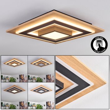 Falmir Plafondlamp LED houtlook, Zwart, 1-licht