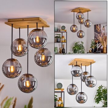 Jomin Plafondlamp, Kogellampje Natuurlijke kleuren, Zwart, 5-lichts