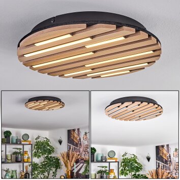 Vorlix Plafondlamp LED houtlook, Zwart, 1-licht