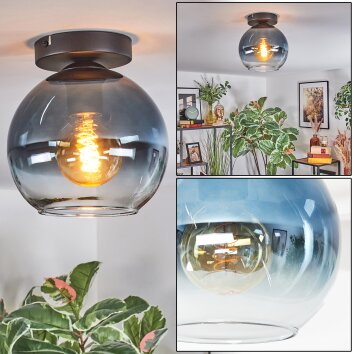 Koyoto Plafondlamp, Kogellampje 20 cm Blauw, Duidelijk, 1-licht