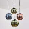 Koyoto Hanglamp, Kogellampje, Hanglamp Blauw, Groen, Koperkleurig, 4-lichts