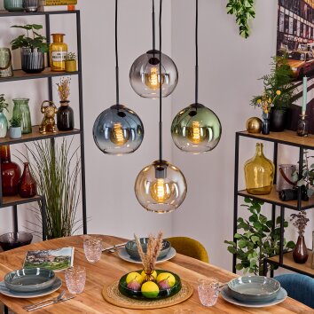 Koyoto Hanglamp, Kogellampje, Hanglamp Amber, Blauw, Groen, Duidelijk, Rookkleurig, 4-lichts