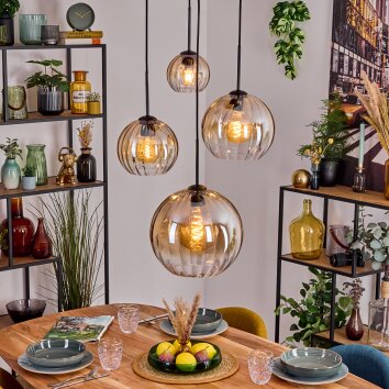 Koyoto Hanglamp, Kogellampje, Hanglamp 30 cm Amber, Duidelijk, 4-lichts