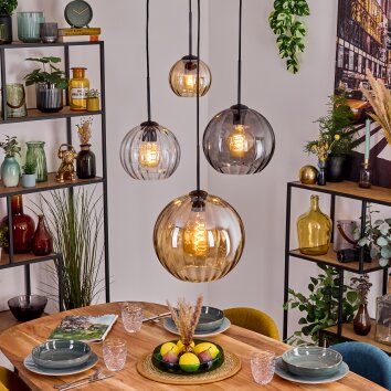 Koyoto Hanglamp, Kogellampje, Hanglamp 30 cm Amber, Duidelijk, Rookkleurig, 4-lichts