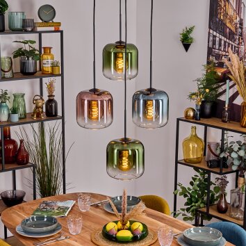 Lauden Hanglamp, Kogellampje, Hanglamp Blauw, Groen, Duidelijk, Koperkleurig, 4-lichts