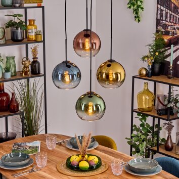 Koyoto Hanglamp, Kogellampje, Hanglamp Blauw, Goud, Groen, Duidelijk, Koperkleurig, 4-lichts