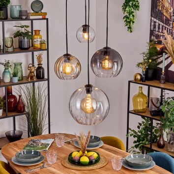 Koyoto Hanglamp, Kogellampje, Hanglamp Amber, Duidelijk, Rookkleurig, 4-lichts