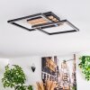 Rivano Plafondlamp LED Chroom, houtlook, Zwart, 1-licht