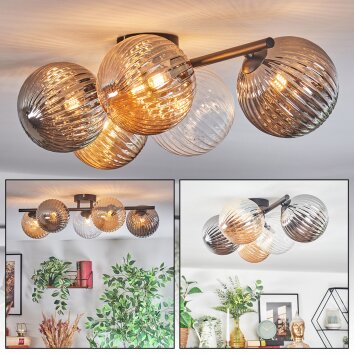 Chehalis Plafondlamp, Kogellampje Amber, Duidelijk, Rookkleurig, 5-lichts