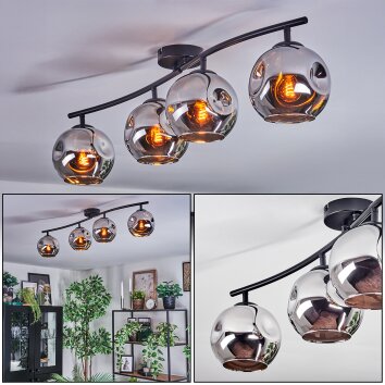 Ripoll Plafondlamp, Kogellampje Chroom, Rookkleurig, 4-lichts