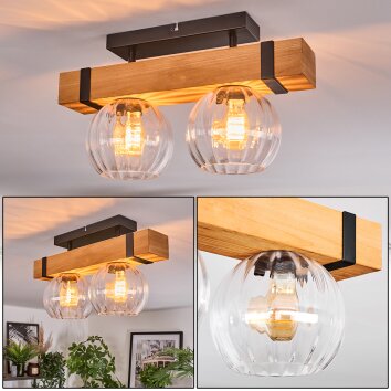 Sernadelo Plafondlamp, Kogellampje Natuurlijke kleuren, Zwart, 2-lichts