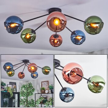 Koyoto Plafondlamp, Kogellampje 77.5 cm Blauw, Groen, Koperkleurig, 6-lichts