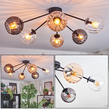 Koyoto Plafondlamp, Kogellampje 77.5 cm Amber, Duidelijk, Rookkleurig, 6-lichts