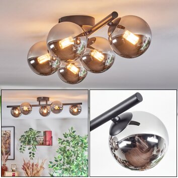Chehalis Plafondlamp, Kogellampje Chroom, Rookkleurig, 5-lichts