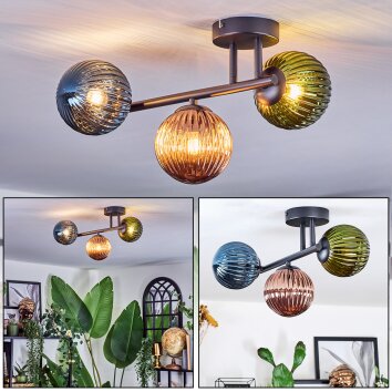 Chehalis Plafondlamp, Kogellampje Blauw, Groen, Koperkleurig, 3-lichts