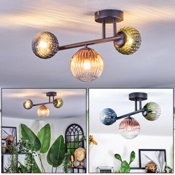 Chehalis Plafondlamp, Kogellampje Blauw, Groen, Duidelijk, Koperkleurig, 3-lichts