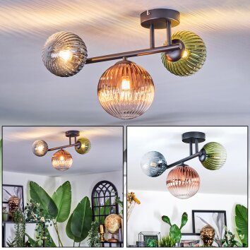 Chehalis Plafondlamp, Kogellampje Blauw, Groen, Duidelijk, Koperkleurig, 3-lichts