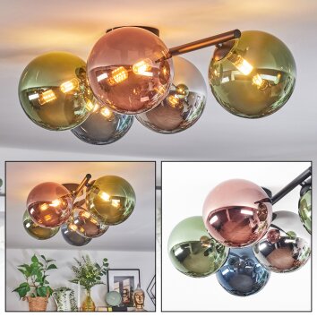 Chehalis Plafondlamp, Kogellampje Blauw, Chroom, Groen, Koperkleurig, Rookkleurig, 5-lichts