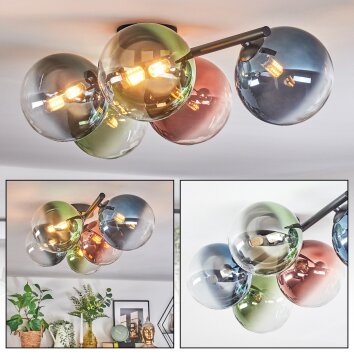 Chehalis Plafondlamp, Kogellampje Blauw, Groen, Duidelijk, Koperkleurig, 5-lichts