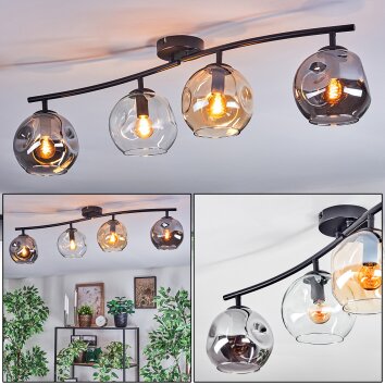 Ripoll Plafondlamp, Kogellampje Amber, Duidelijk, Rookkleurig, 4-lichts