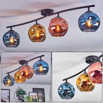 Ripoll Plafondlamp, Kogellampje Blauw, Goud, Koperkleurig, 4-lichts