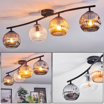 Ripoll Plafondlamp, Kogellampje Amber, Duidelijk, Rookkleurig, 4-lichts