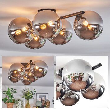 Chehalis Plafondlamp, Kogellampje Chroom, Rookkleurig, 5-lichts
