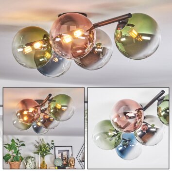 Chehalis Plafondlamp, Kogellampje Blauw, Chroom, Groen, Duidelijk, Koperkleurig, Rookkleurig, 5-lichts