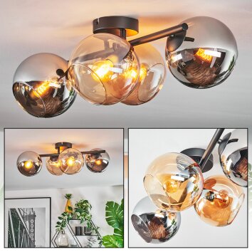 Koyoto Plafondlamp, Kogellampje Amber, Chroom, Rookkleurig, 4-lichts
