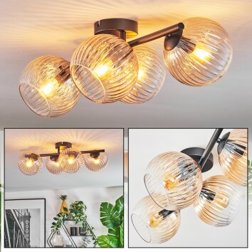 Koyoto Plafondlamp, Kogellampje Amber, Duidelijk, 4-lichts