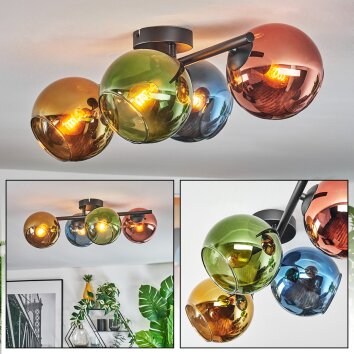 Koyoto Plafondlamp, Kogellampje Blauw, Goud, Groen, Koperkleurig, 4-lichts