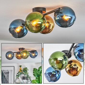 Koyoto Plafondlamp, Kogellampje Blauw, Goud, Groen, 4-lichts