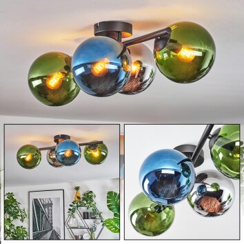 Gastor Plafondlamp, Kogellampje Blauw, Chroom, Groen, Rookkleurig, 4-lichts